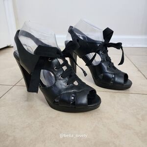 Vintage Chic Black Lace-Up Women's Heels